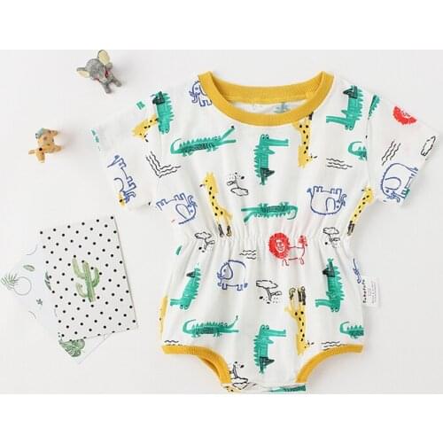 Summer romper boys short sleeve jumpsuit cartoon dinosaur printing clothing set for girls overalls children outfits onesie 0-24m
