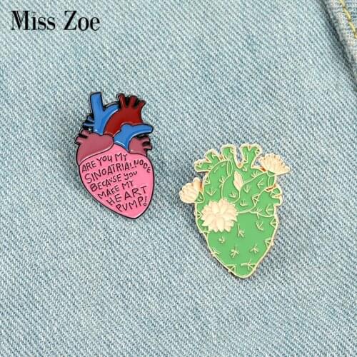 You Make My Heart Pump Enamel Pins Custom Cactus Organ Heart Brooch Lapel Badge for Bag Cartoon Jewelry Gift for Friends