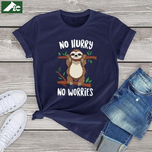 100% Cotton kawaii Sloth T-shirts Women no hurry Loose Graphic Aesthetic Tees unisex vintage t shirt sloth 90s Anime clothes 3xl
