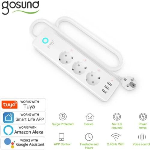 Gosund 16A Smart Power Strip 1.5m Extension Line 3 USB Ports + 3 Sockets EU Switch Support Alexa And Google Home Voice Control