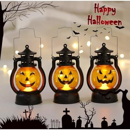 Halloween Pumpkin Lantern Creative Hanging Skull Candle LED Oil Lamp Prop Decoration Terror Witch Bar Party Light Kids Gift