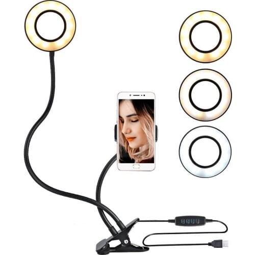 USB Selfie Ring Light with Cell Phone Holder Stand for Live Stream Makeup Photography Camera Lamp LED Light Phone Holder