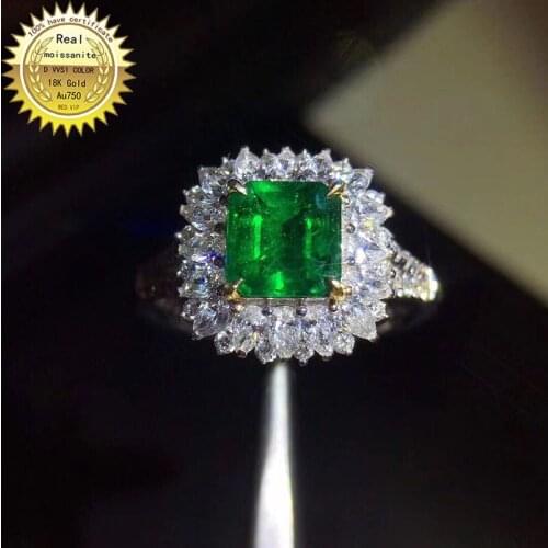 10K Gold ring Lab Created 2ct Emerald and Moissanite Diamond Ring With national certificate Em-008