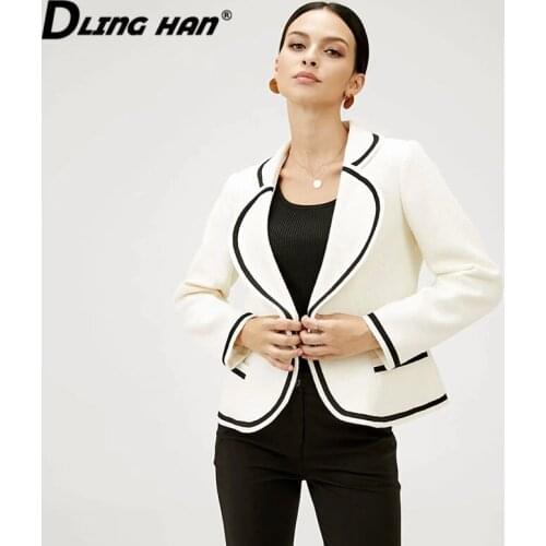 DLINGHAN Fashion Striped Patchwork Jacket Womens Long Sleeve Single Breasted Tweed Outwear Designerr Autumn New