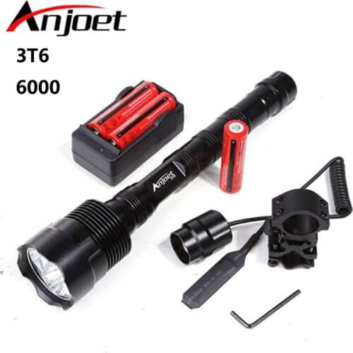 6000Lm Hunting Powerful XML 3xT6 LED Tactical Flashlight 3X 18650 Lantern Torch Llight+Battery+Charger+Remote Switch+Gun Mount