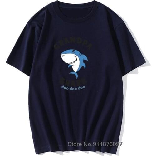 Men T Shirts Grandpa Shark Doo Doo Slim Fit Short Sleeve Grandfather Granddad Family Gifts Tees Vintage Tees Cotton T-Shirt