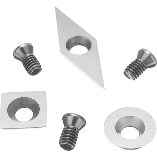 3pcs Tungsten Carbide Cutters Inserts Set Round Square Diamond Shape for Wood Turning Working Lathe Machine Tool With 3 Screws