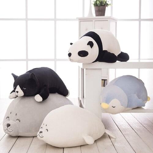 The New Mollusk Doll Soft and Comfortable Lying Panda Penguin Sea Lion Lying Dog Doll Pillow for Girlfriend Plush Toys Gifts