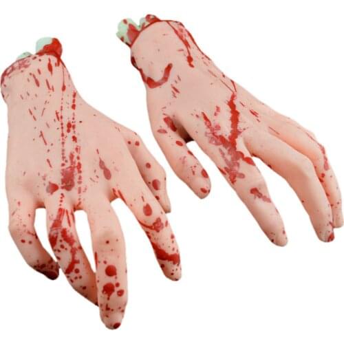 Newest 2021 Halloween Scary Fake Hands/ Feet Creepy and Bloody Props Masquerade/ Role Play Accessories Horrifying Toy