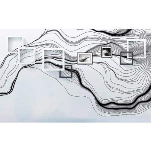 Wallpaper for walls 3 d for living room Simple personality black and white tv background wall