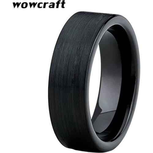 8mm Black Tungsten Wedding Ring for Men Women Brushed Finish Black Color Comfort Fit