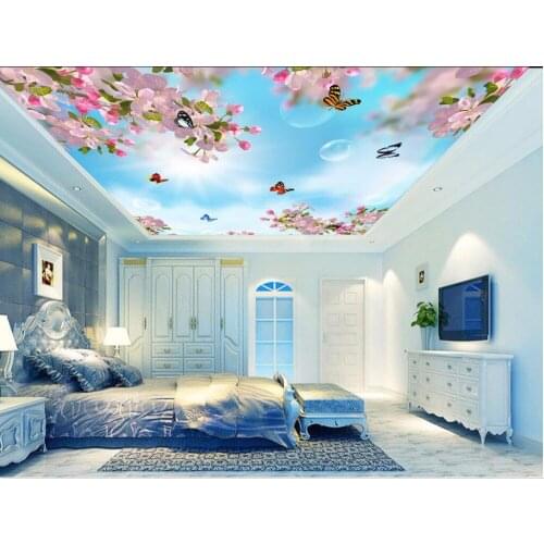 Custom photo 3d ceiling murals wallpaper Dream peach blossom butterfly room painting 3d wall murals wallpaper for walls 3 d