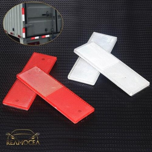 Reamocea 2Pcs White Red Warning Reflective Safety Plate Rectangle Plastic Strips Tape Reflector Stickers For Car Truck