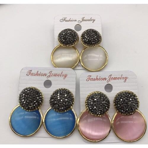 5pairs/lot Free Shipping Popular Rhinestone Cat Eye Stud Earrings Natural Stone Earrings