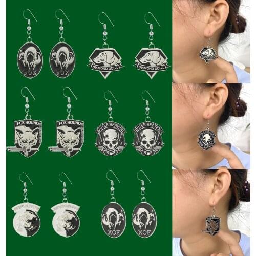 Metal Gear Solid 5 V Earrings Fox Squad Hound Outer Heaven Drop Dangle Skull Animal Game For Cosplay Women Men Jewelry Gift