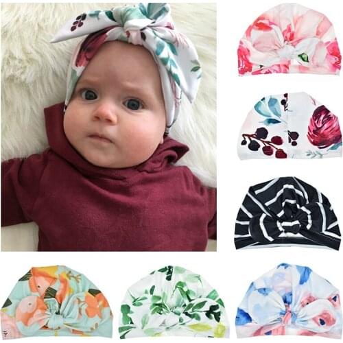 Baby Girls Hat Cute Knot Bow Ear Bowknot Turban Hats Sweet Soft Elastic Caps For Newborn Baby Boy Girls Headwraps For 0-4T