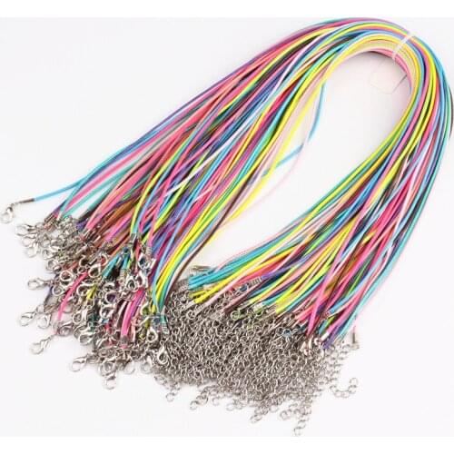 100pcs Mix Color 1.5mm Wax Cord 17-18''Necklace Cord For DIY Craft Jewelry,Lobster Clasp Black Wax Cord Necklaces