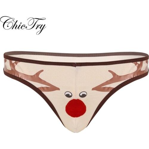 Sexy Lingerie Hot Mens Gay Sexy Panties Christmas Reindeer Pattern Mankini Thong Costume Underwear Underpants Briefs Panties