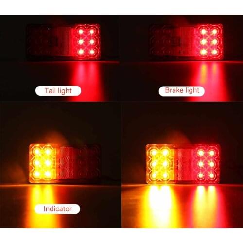 2pcs 12V 24V 12 LED Car Truck Tail Light Taillight Rear Stop Brake Light Indicator Signal Lamp Boat Trailer Caravan Van Lorry