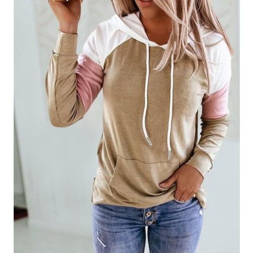 New Hoodies Women Lady Casual Loose Long Sleeve Color Block Hoodie with Pocket Pullover Sweatshirt Pullovers Street wear Casual