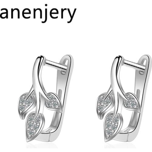 ANENJERY 925 Sterling Silver Simple Exquisite Micro Zircon Leaves Earrings For Women Gift S-E842