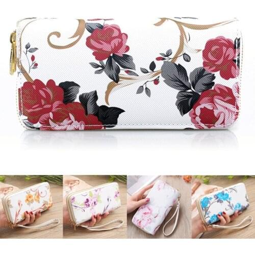 Women Ladies Leather Wallet Flower Long Zip Purse Card Phone Holder Case Clutch Handbag