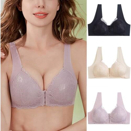 Womens No Steel Ring Large Size Front Buckle Beautiful Back Thin Sexy Underwear Comfortable Brassiere Adjustable Straps Gathere
