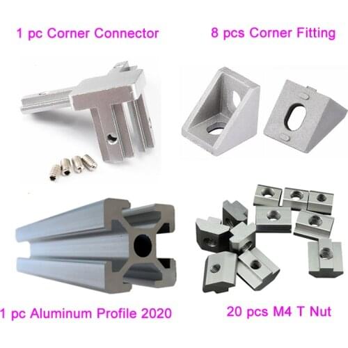 1pcs 2020 Aluminum Profile 8pcs Corner Fitting 1pcs Right-angled End Corner Connectors 20pcs M4 T Sliding Hammer Nuts