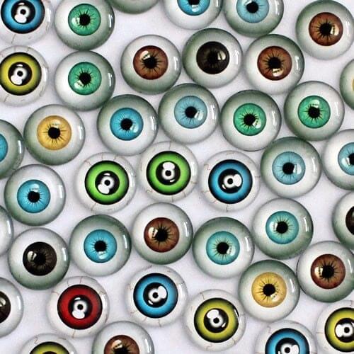 10mm Mixed Style Eyes Round Glass Cabochon Flatback Photo Dome Jewelry Finding Cameo Pendant Settings 50pcs/lot (K03762)