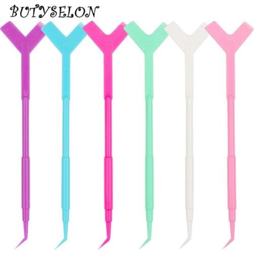 10pcs Eyelash Perming Stick Tool 2 way Plastic Lashes Extension Hot Glue Spoon Y Shape Comb Brush Lash Lifting Curler Applicator