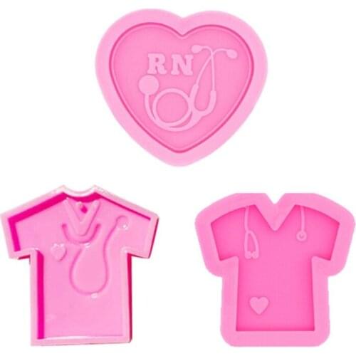 13MC 3Pcs Crystal Epoxy Resin Mold Nurse Shirt Love Heart Stethoscope Keychain Mould