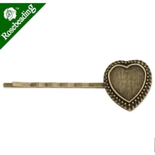 13X13mm Antique Silver Plated Brass Bobby Pin,heart shape,length is 60mm,bobby pin,bobby blanks,hair pin,sold 10pcs/lot-C3334