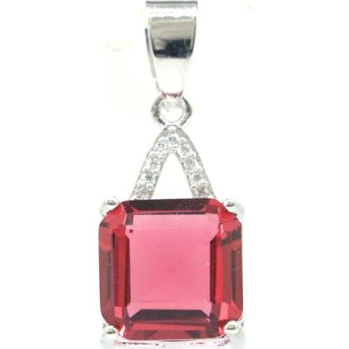 28x11mm SheCrown Lovely Square 2.6g Raspberry Rhodolite Garnet Smokey Topaz CZ Wedding 925 Sterling Silver Pendant Eye Catching