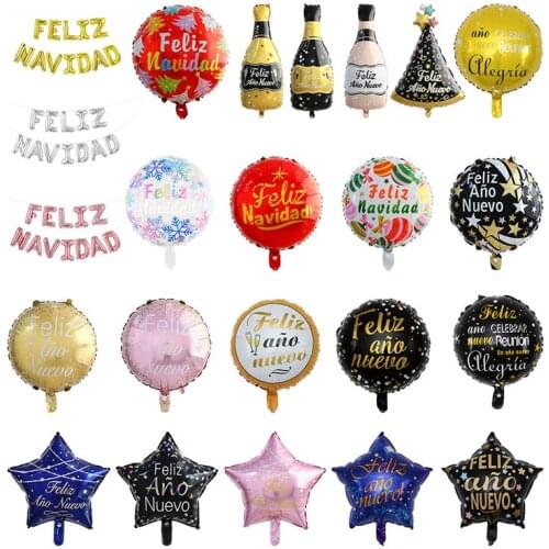 5pcs Spanish Merry Christmas Letter Balloons Wine Bottle Foil Ball For Happy New Year Party Decor Air Global Noel Navidad 2022