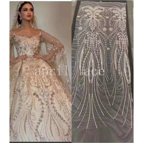 5yards ASS124# April Bridal LACE Collection 2021 Floral Sequin Tulle embroidery lace For sewing wedding dress