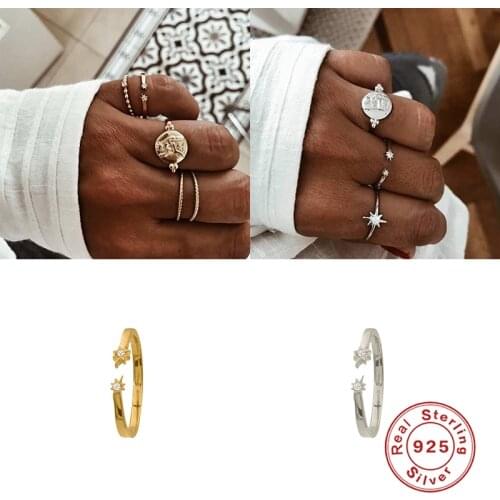 Aide 925 Sterling Silver Minimalist Adjustable Anillos Finger Ring for Valentines Day Anniversary Cute INS Opening Rings