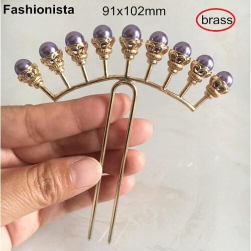Free Shipping - Chinese Ethnic Ancient Hairpin Headwear Metal Brass Hairpin With Purple Beads,91x102mm