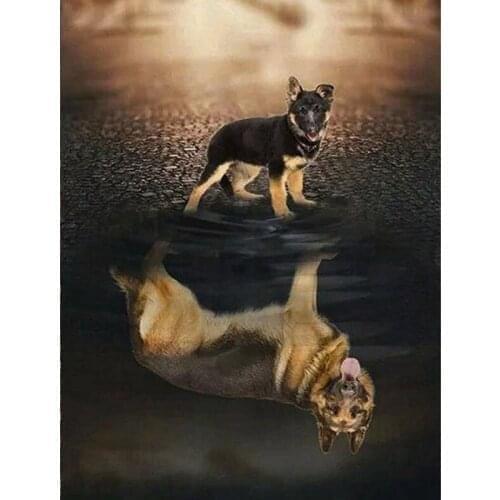 BMBY-"German Shepherd" Rhinestone Pasted,Cross Stitch,Round Diamond Painting Abstract,Handcraft Crafts,Home Decor
