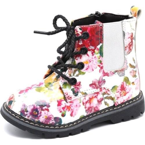2019 girls boots autumn and winter PU boots zipper shoes Roman flowers childrens girls prove D' Martin boots fashion boots