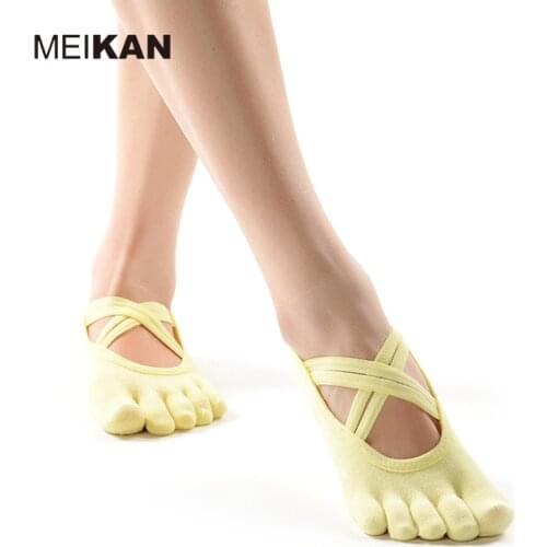 MK1725 MEIKANG Brand Women Yoga Toe Socks Anti-Skid High-Quality Toeless and 5 finger Non-Slip Dance Pilates Ballet Yoga Meias