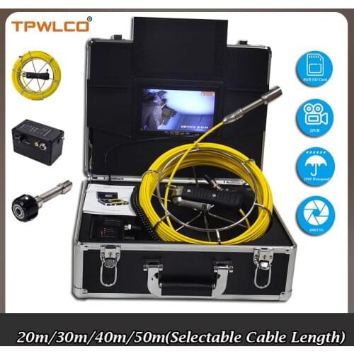 20m-50m 7" LCD Color Screen Pipeline Endoscope Inspection Device System Waterproof 23mm Industrial Camera With Sun-visor And DVR