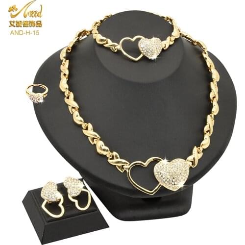 Crystal Heart Dubai Jewelry Sets Xoxo African Bridal Necklace Earring Set Choker Woman Nigerian Ethiopian Gold Plated Jewelries