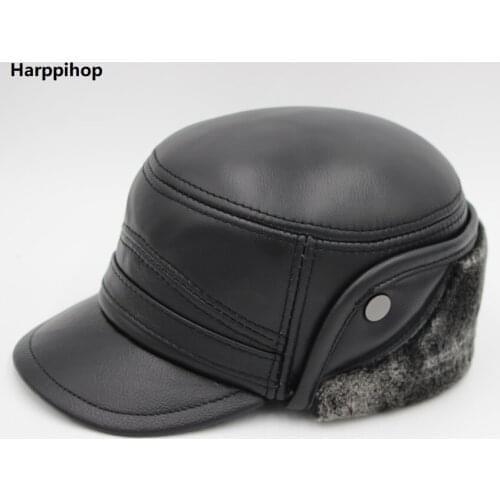 Genuine Leather Adjustable Military Cap Winter Cowhide Windproof Hats For Woman/man Big Discounts