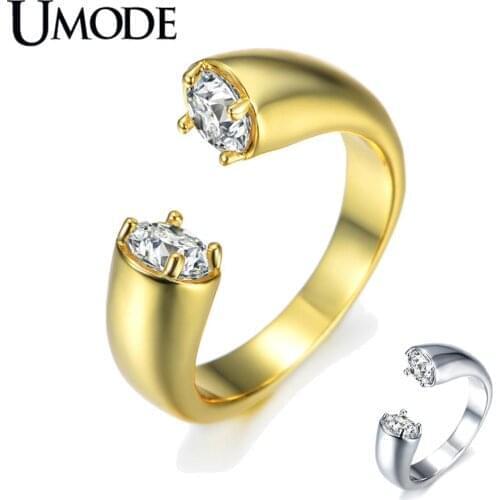 UMODE Fashion Gold Color Zircon Crystal Open Rings for Women Ajustable Wedding Engagement Jewelry Anillos Mujer AUR0220A