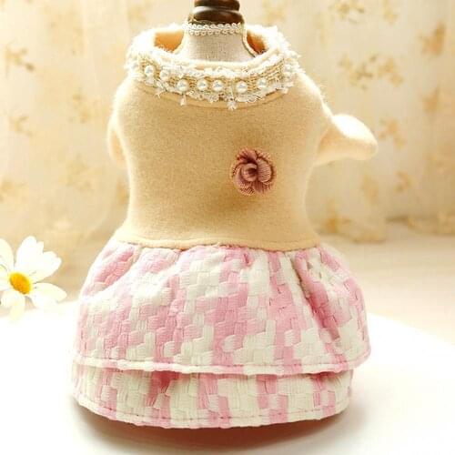 Lace Pettiskirt Party Date Dress Button Closure Puppy Autumn Flower Leaf Patched Skirt Cat Two-legged Dog Clothes Pet Supplies