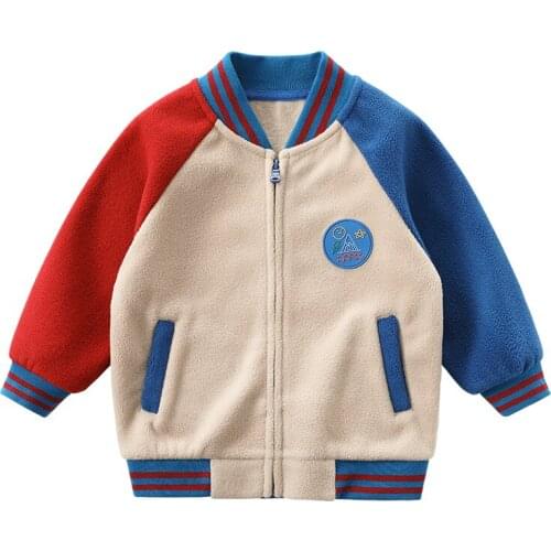 Children Winter Clothing Fashion Color Block Zipper Baseball Jacket Casual Velvet Bomber Jacket Warm Coats for Boys Girls