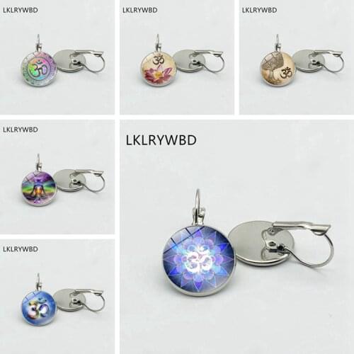 LKLRYWBD / Vintage Yoga OM Symbol Silver Bronze Earrings Bump Glass Earrings Fashion Lady Girl Jewelry Gift