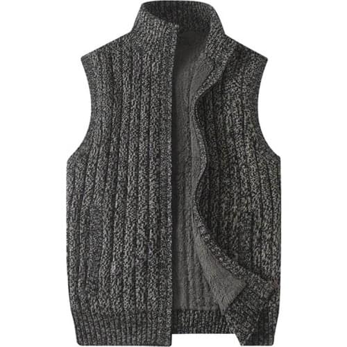 Mens winter thick lamb wool knitted vest plus size bust 132cm 4XL 5XL 6XL 7XL fashion casual stand collar sweater coat 3 colors