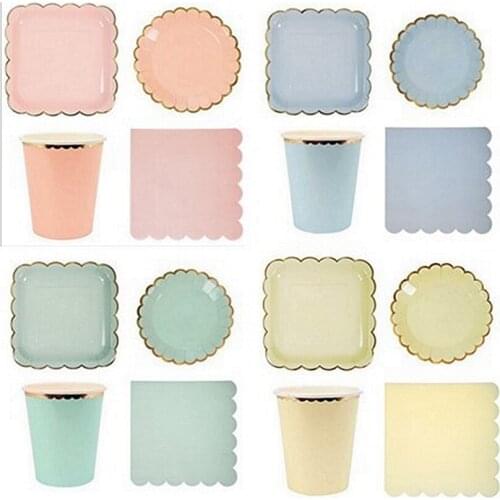 69Piece Colorful Disposable Tableware Set Mint Green Paper Tray Straws Spring Festival Wedding Birthday Decoration Party Supplie