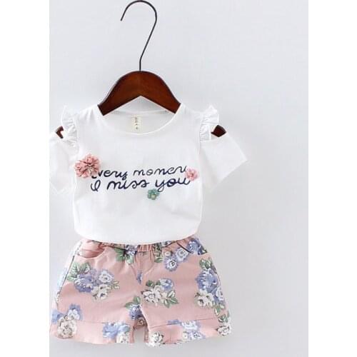 Toddler Girl Clothes Sets Kids Clothes Girls 2 Pcs Flower Strapless T-shirt+floral Short Pants Princess Sets Baby Clothes 0-4Y